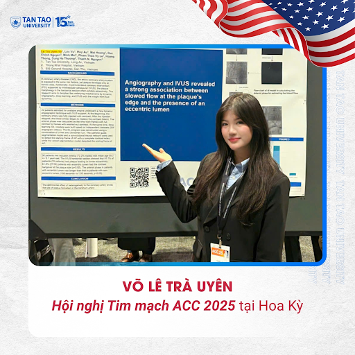 Student Vo Le Tra Uyen presenting at the American College of Cardiology (ACC) 2025 Scientific Session in the USA.